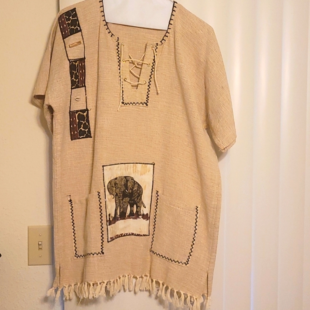 Kenyan shirt with cultural patterns..